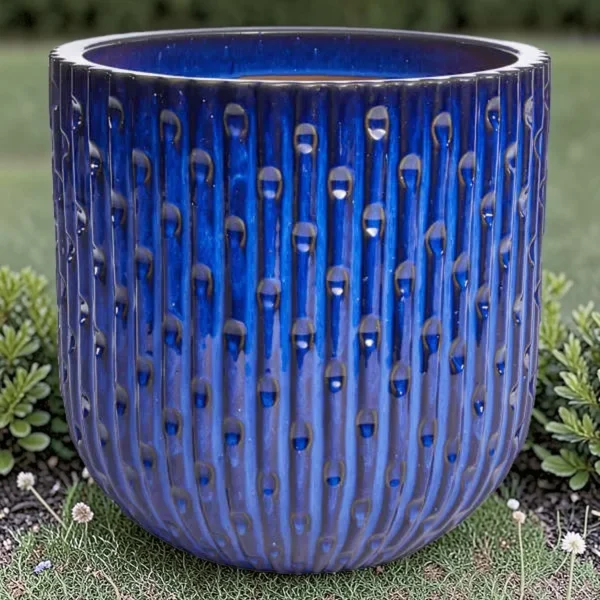 15-Inch Round Dimpled Clay Garden Planter - Premium Textured Indoor/Outdoor Decorative Pot